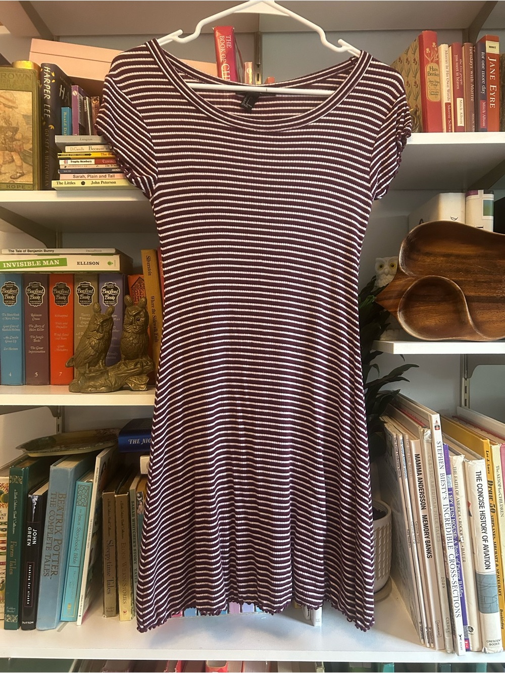 Forever 21 Burgundy and White Striped Tshirt Dress